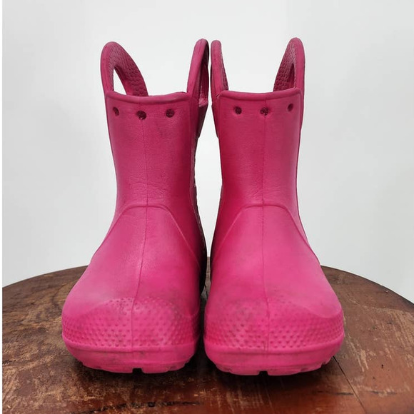 Girls Pink Croc Booties Waterproof Slip On Outdoor Mud Snow Boots Size 6 6C - Picture 3 of 11